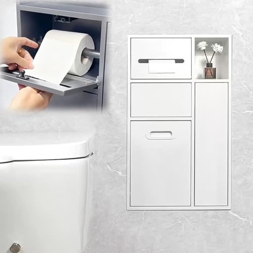 Vibeo Nicchia Doccia Incasso Porta Carta Igienica Rimovibile a Parete, Portarotolo da Incasso, Cestino per Rifiuti Integrato, Nicchia in Metallo per Doccia con Contenitore(White)