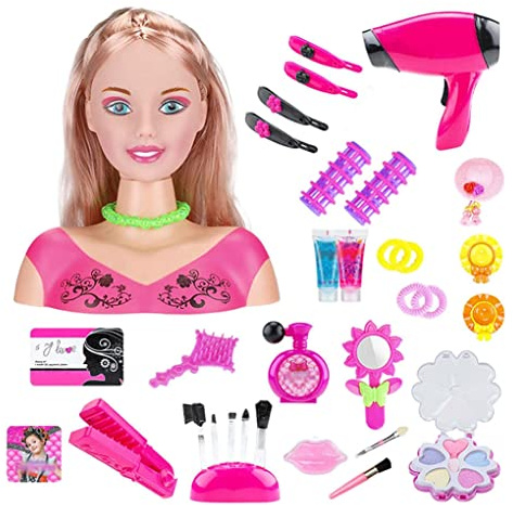CAKEEYUM Tête de poupée pour Filles, Coiffure de Luxe, Maquillage, Jouets poupée, Coiffeur, Jeu Simulation, kit tête Coiffure pour Enfants, Petites Filles, pour H