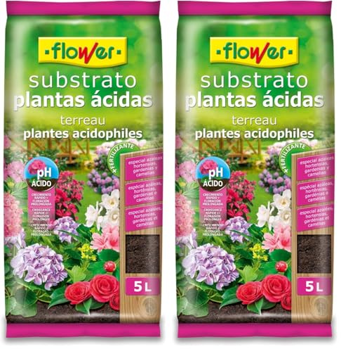 Flower - Substrato para Plantas Ácidas | Apto para Azaleas, Hortensias, Camelias, Gardenias | Incluye Guano, Abono y Fertilizante Universal | Marrón, 24x4.5x39 cm (Paquete de 2)