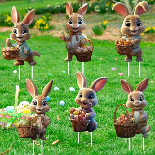 MINGJAY Osterhasen Gartenstecker,6 Stück Osterdeko für Draußen,Osterdeko Outdoor,Gartendeko Osterhase,Ostern Hof Schild Dekora,Osterhasen Figuren,für Garten Deko Outdoor Wetterfest Frühlingsdeko