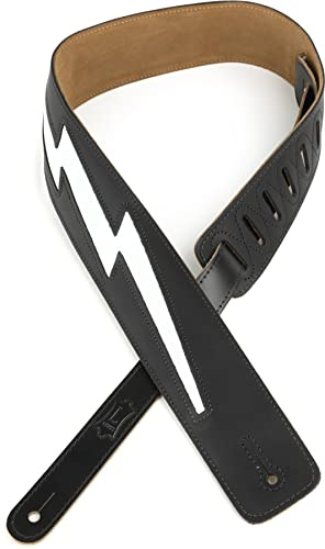 Levy's Leathers Deluxe Ledergurt für Gitarre | Breite 6,4 cm | Lightning Bolt Motiv | Schwarz | (DM2-BLK)