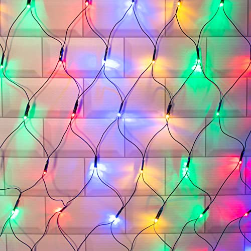 The Christmas Workshop 76060 100 Multi-Coloured Christmas LED Net Lights/Curtain Style Window Lights / 8 Different Modes/Indoors & Outdoors/Battery Operated