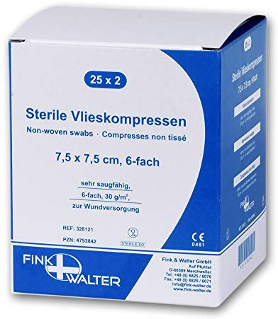 Fink & Walter Vlieskompressen steril 7.5x7.5cm, 6-fach, 50 Stück
