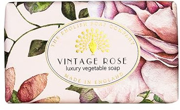 The English Soap Company Vintage Rose Soap Bar - Luxury Shea Butter Soap with Romantic Floral Fragrance - Moisturising, Vegan, Plastic-Free, Sustainable & Gift Ready - 190g