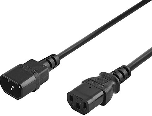 5 Meter Strom-Kabel Netz-Kabel Verlängerung für Kaltgeräte, C14 Stecker männlich auf C13 Buchse Kupplung weiblich, Schwarz