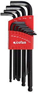 Cofan Set de LLaves de Allen de Bola en Pulgadas | 13 piezas | Acero Cromo vanadio