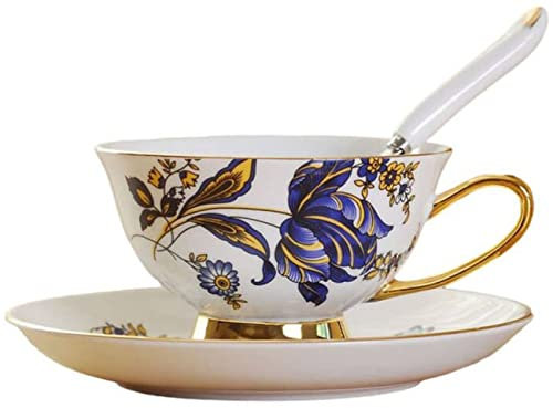 YBK Tech Ensemble Tasse et Soucoupe Style Européen en porcelaine Anglaise pour thé et Café (Motif Floral)