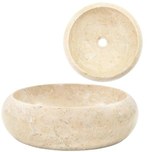 vidaXL Lavabo Mármol Mobiliario para Cuarto de Baño Grifos Decoración Casa Hogar Robusto Elegante Moderno Bricolaje Fontanería Color Crema 40x12cm Piedra Natural