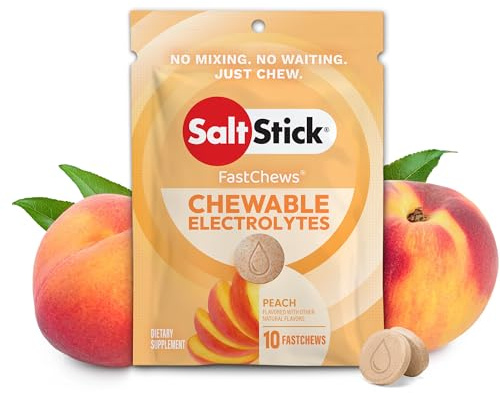 SaltStick Fastchews, Electrolyte Replacement Tablets for Rehydration, Exercise Recovery, Youth & Adult Athletes, Hiking & Sports Recovery, 1 x Packet of 10 Tablets (Peach)