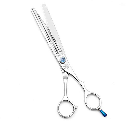 Moontay Professional Dog Grooming Straight, Curved, Thinning/Blending/Chunking Scissors Kit, JP-440C Stainless Steel Pet Cat Hair Cutting/Trimming Shears, Silver (7.5 (24-Tooth))