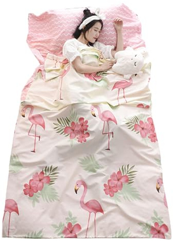 TRIWONDER Sovsäck bomull 1 2 personer lätt bekvämt researk för camping vandring hotell tåg vandrarhem (rosa, L - 180 x 230 cm)
