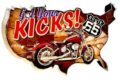 Leuchtschild Retro-Schild Wandschild im Vintage-Stil LED Schild für Garage Dekoschild Zubehör für Wohnkultur 50er Jahre Haus Dekoration Retro Leuchtkasten Metallhandwerk (Get Your Kicks Route 66 Moto)