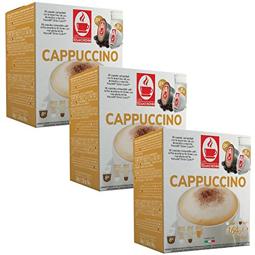 Bonini Coffee Pods, Dolce Gusto Compatible Coffee Pods/Capsules. 3 Pack Cappuccino Blend Coffee Pods, Each Pack 16 Pods (Total 48 pods)