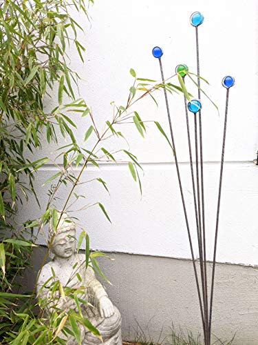 Zen Man Edelrost Gartenstecker Beetstecker aus Metall mit Glaskugel Glasdeko Garten Blumen Rost Gartenskulptur aus Metall Gartenfigure Rost Glück Symbol Gartendeko 031920 H110cm