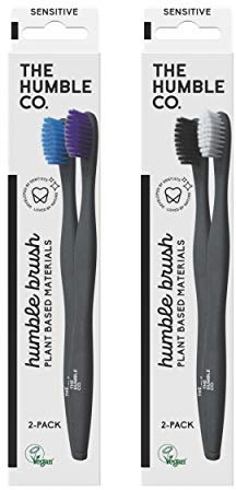 THE HUMBLE CO. - Adult Black Toothbrush - Sensitive Bristles - Developed by Dentists - Plant-Based Materials - 100% Recyclable for Eco-Friendly Oral Care - 1 Pack with 2 Toothbrushes