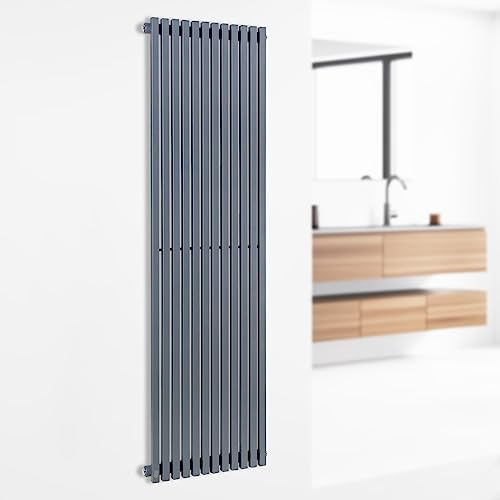 Besoa Delgado radiateur 160x45 : 12 nervures verticales, 2-en-1 : raccordement central ou latéral/raccordements 1/2, montage mural, 822 W/max. 70°C/max. 10,1 bar, Slim, 8-20 m², gris