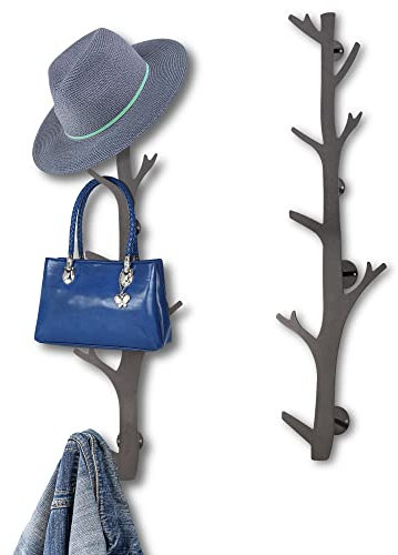 TERRA HOME Tree Branch Coat & Hat Rack Wall Mount with 8 Vertical Hooks for Caps, Coats, Purse & More Modern Storage Dog Leash Holder Decorative Wall Hooks Vertical