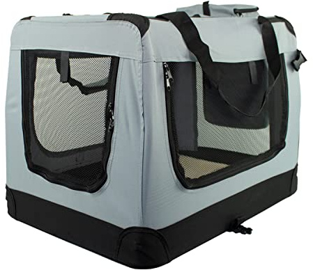 Mobiclinic® Pets, Hundebox, Balú, Europäische Marke, Transportbox Katze, Hund, Faltbar, Atmungsaktiv, 2 Taschen, Gepolsterter Boden, Größe l, Unterstützt bis 10 kg, 57x38x44cm, Grau