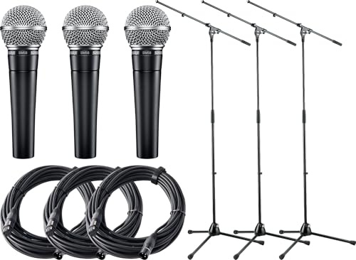 Shure SM 58-LCE Mikrofon 3er Set, Dynamisches Gesangsmikrofon, 5 dBV/Pa /1 | Richtcharakteristik: Niere, Übertragungsbereich: 50 - 15.000 Hz, Empfindlichkeit (bei 1 kHz): -54, 5 dBV/Pa /1, 88 mV), 5 kg