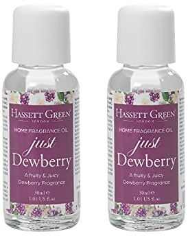 Hassett Green London Just Dewberry Fragrance Oil - 2 x 30ml Glass Bottles - Suitable for Ultrasonic Diffusers Humidifiers & More