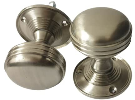Haven Heritage Door KNOBS Satin Nickle MORTICE REEDED Ribbed Sprung Round Internal Handle (1)