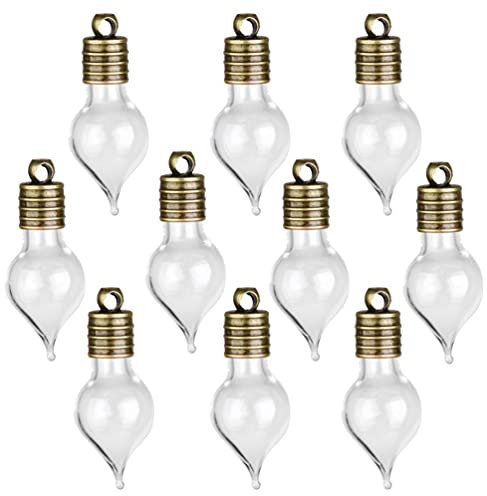 FRCOLOR Small Wishing Bottles, 10pcs Glass Vial Pendant Glass Locket Pendant Charms Waterdrop Wishing Bottles Wish