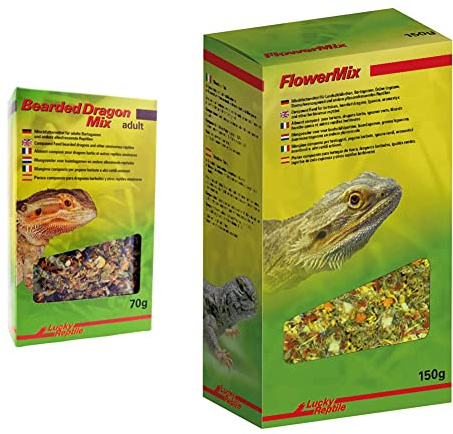 Bearded Dragon Mix Adult 70 g, Spezialfutter für Adulte Bartagamen und andere Reptilien & Flower Mix 150 g, Blütenmischung, Futtermittel für Landschildkröten und andere pflanzenfressende Reptilien
