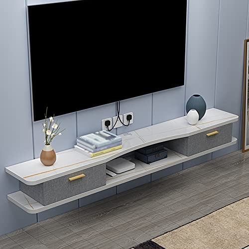 KAXGU Étagère de Rangement Multimédia, Meuble de Télévision Mural À Double Tiroir Avec Trou de Fil, S'Applique Au Projecteur de Télécommande Du Boîtier Décodeur/B/140Cm