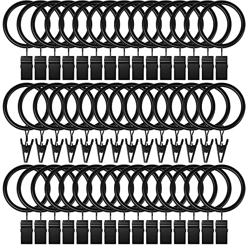 Lansian 100Pack Curtain Rings with Clips, 1 inch Interior Diameter Curtain Hooks, Metal Drapery Vintage Black Rings for Hanging Drapes Tension Rod Decorative Hangers (Fits Up to 3/4 inch Curtain Rod)