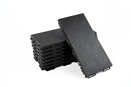 FORTENA Terrassenfliesen aus Kunststoff – 15 x 45cm, 8 Stück, 0,54 qm, Anti-Rutsch-Oberfläche, Klickfliesen in Holzoptik, Bodenbelag, grau, antrazhit, witterungsbeständig (Anthrazit)