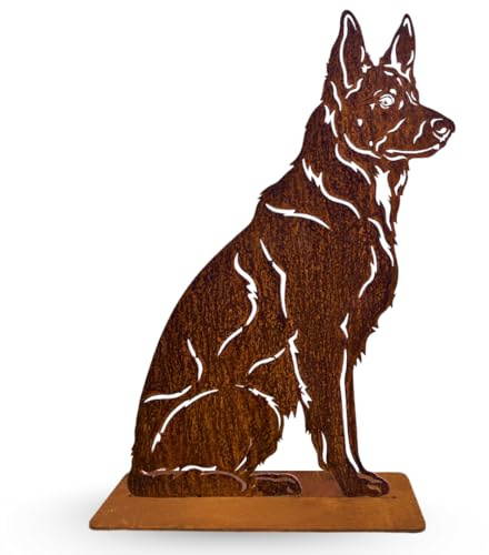 Terma Stahldesign Rost Hund Deutscher Schäferhund 75 cm lebensgroß Metall Gartenfigur Handmade Germany wetterfest Gartendeko Tierfigur Grabdeko Geschenk