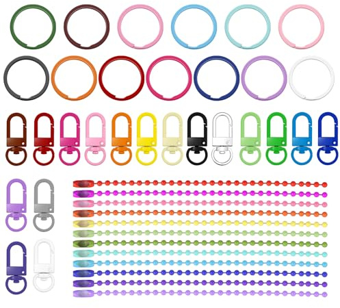 Mardatt 160Pcs Colored Ball Bead Key Chain, Spring O Rings, Metal Lobster Claw Clasps Kit, Dog Tag Chain with Connectors, Spring Key Ring Buckles, Lanyard Swivel Snap Hooks for DIY Crafts