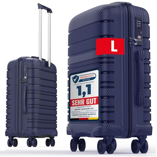 Reisekoffer groß L navy blau 64x44x24 cm 68L TSA-Schloss 4 Rollen leicht | Trolley Suitcase Large Aufgabegepäck, Polypropylen Hartschale Carbonoptik, Teleskopgriff, 360° Spinner leise, Kreuzgurte