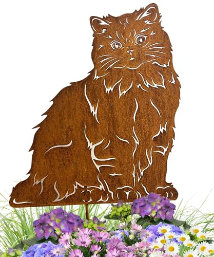 Terma Stahldesign Katzen Gartenstecker Rostifugur Made in Germany (Perserkatze)