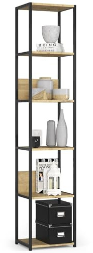 AKORD Industrielles Regal 40 cm | | Loft Bücherregal | Moderner Schrank | Bücher Regal | 6 Einlegeböden | Funktional Stabil | B40 x H192 x T32 cm | Gewicht 17,20 kg | Schwarz/Artisan Eiche