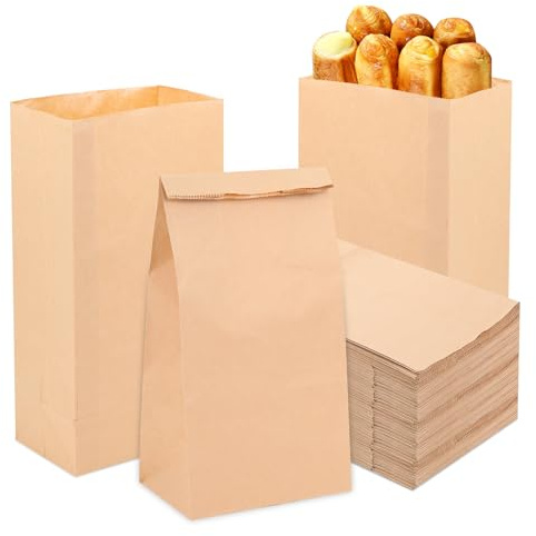 Lyaor 50 Piezas Bolsas de Papel Kraft Marrón Resistente al Aceite 15,5x10x30cm Bolsa Kraft Grande Bolsas de Regalo de Cumpleaños Bolsa de Papel Alimentos para Pan Chuches Bocadillos Sandwich Galleta