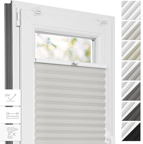 Estika Thermo Plissee ohne Bohren - 125 x 150 cm - Farbe: Beige - Fensterrollos für innen, Plissee Verdunklung, Plissee Blickdicht, Rollos für Fenster ohne Bohren