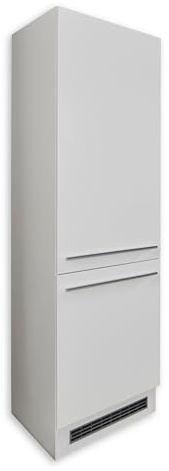 JAZZ 8 Einbauschrank für Kühlschrank Hochschrank für Küche Weiß Hochglanz | 60 x 211 x 57 cm (B/H/T), Küchenschrank, Schrank für Küche mit viel Stauraum, Korpus Weiß, Griffe Metalloptik, Vorratsfächer