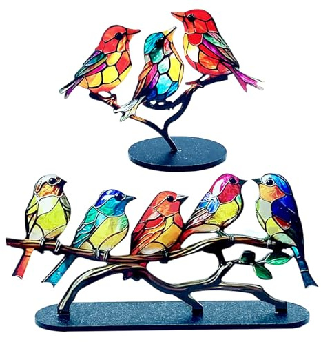 2 Pcs Colorful Birds Ornament for Home, Birds On Branch Desktop Ornaments for Cabinets,Vivid Bird Sculpture Ornaments(2 Styles)