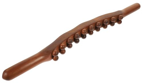 Buchenholz Massagerolle mit 20 Perlen für Beine und Nacken | Glatter Körperstab mit Wellen Griff, Rutschfest und Tragbar, für Büro und Reisen, Dunkelbraun