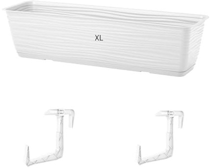MELTOM Blumentopf Blumenkasten mit Halter Balkonkasten Wellen 3D Effekt mit Untersetzer (Weiß, XL- 60cm)