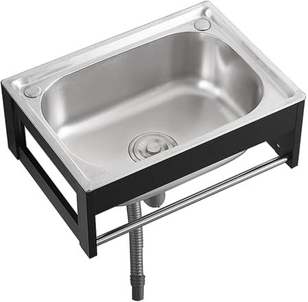 Single Bowl Stainless Steel Wall Mounted Kitchen Sink With Stand for Laundry, Garage, Restaurant, Industrial Use (38x33x21cm)