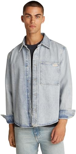 Calvin Klein Uomo Camicia in Jeans Regular Denim Shirt Taschino sul Petto, Blu (Denim Light), M