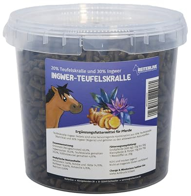 Reiterlive Teufelskralle/Ingwer 1,75kg - Teufelskralle Pferd - Pelletiert - 20% Teufelskralle und 30% Ingwer