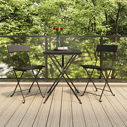 FUDUGEHMIOFWFJJ hochlehner gartenstuhl,Garten stühle,Garten klappstuhl,Bistrostühle 2 STK. Klappbar Schwarz Poly Rattan und StahlGeeignet für Garten, Terrasse, Esszimmer