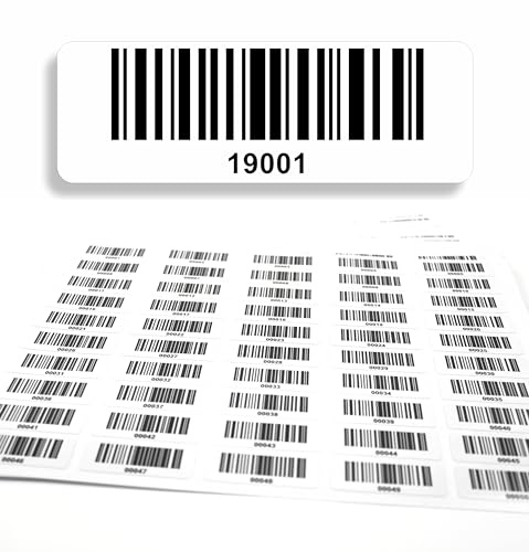 Streckkodsetikett 1.000 st självhäftande, etiketter löpande 5-siffriga 19001-20000, elektrisk provning, DGUV-certifiering, radkod elektroteknik kod128, 50x17 mm