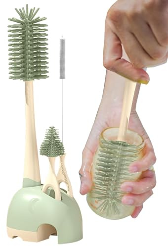 Lot de brosses de nettoyage en silicone pour biberon, brosse de nettoyage pour biberon, nettoyeur de biberons, nettoyeur de biberons, nettoyeur de tétons rotatif à 360 degrés avec support, brosse de