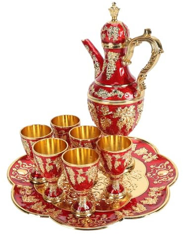 Metall-Teekannen-Set, Türkisches Kaffeekannen-Set, Zinklegierung, Exquisiter Vintage-Stil Als Hochzeitsgeschenk (Goldrot)