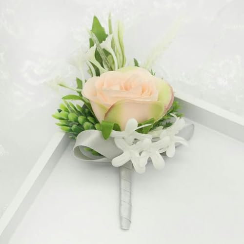 Ansteckblume, einzigartiges Design, Ansteckblume für den Bräutigam, Braut, Handgelenk, Ansteckblume, handgefertigtes Armband, rosa Rose, Orchidee