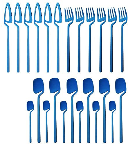Couverts de table 18/10 en acier inoxydable bleu, ensemble de couverts de table, couteaux, fourchettes, cuillères à dessert, ensemble de vaisselle, couverts de cuisine pour la maison, argenterie, 24